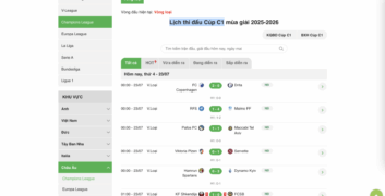 Lịch thi đấu Cúp C1