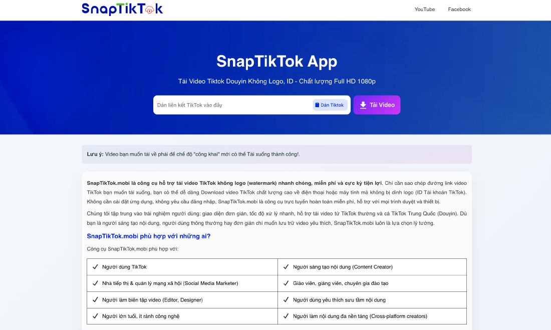 Hình ảnh công cụ SnapTikTok trên máy tính